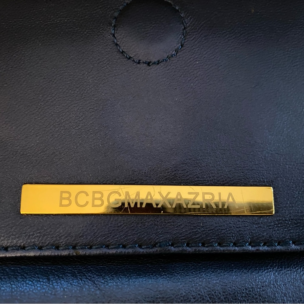 NWOT. BCBG Maxazria navy blue (shimmery look) clutch/shoulder strap handbag. - Picture 7 of 13